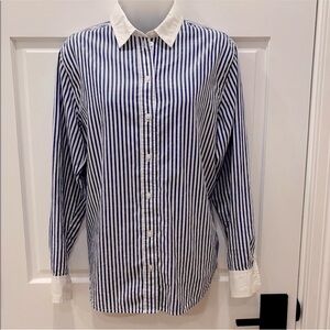 EVERLANE Blue and White Striped Button-Up Shirt